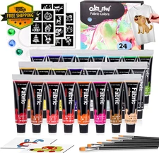 Fabric Paint Set for Clothes 24 Colors - Permanent Textile Paint Kit for Shoe...