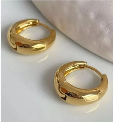 Women's 14K Yellow Gold Plated Classic Small Chunky Huggie Hoops Mini Earrings