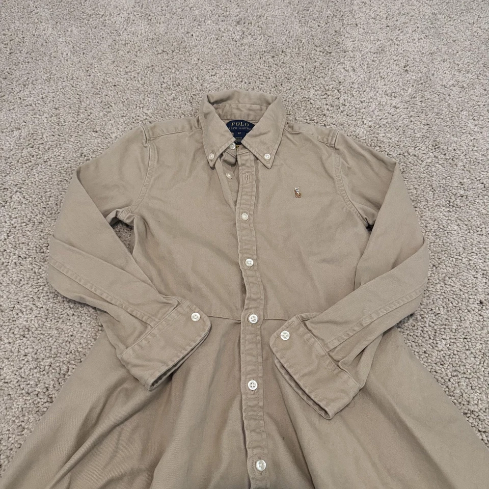 Polo Ralph Lauren Shirt Dress Girls 6X Khaki Preppy Button Front Pony Logo - Image 2 of 4
