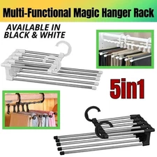 5 in 1 Multi-functional Pants Rack Shelves Stainless Steel Wardrobe Magic Hanger