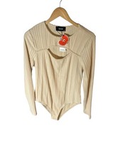 New Cider Sweater Bodysuit - Size 1XL Ribbed Cream Open Front