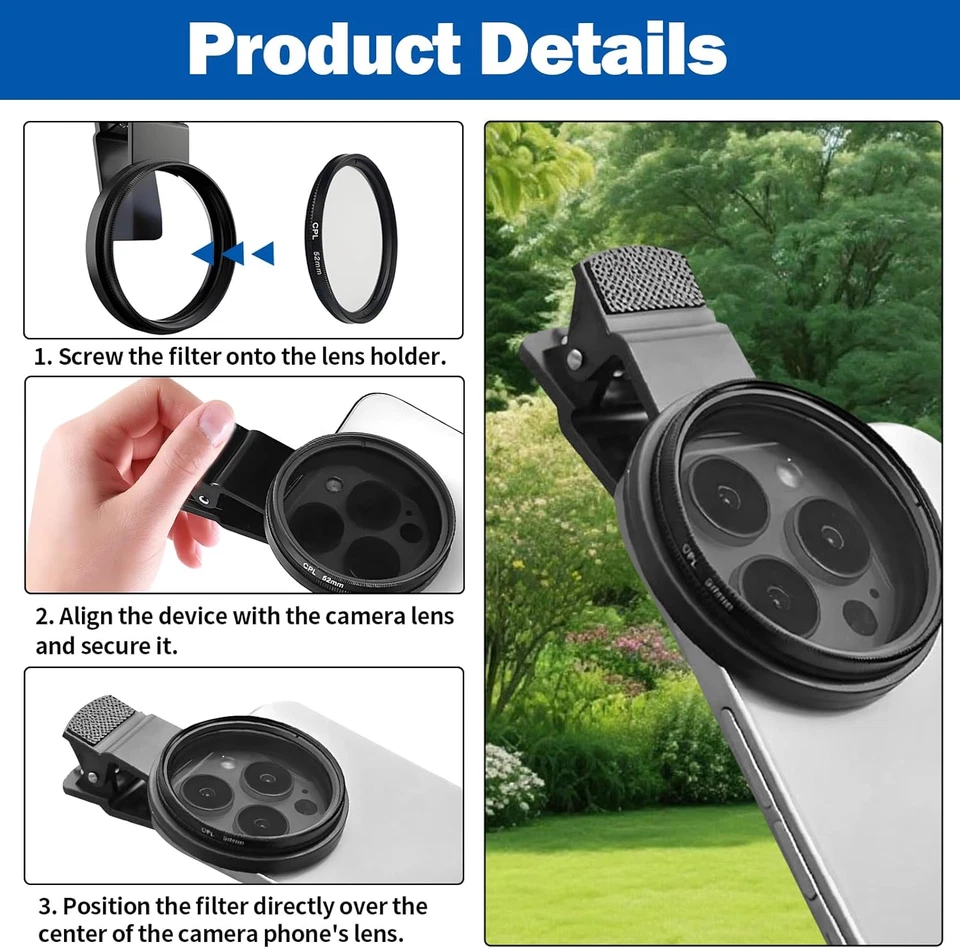 Polarisationsfilter Handy,Cpl Filter,Nd Filter, Polarisationsfilter,Handy Kamera - Bild 3 von 4