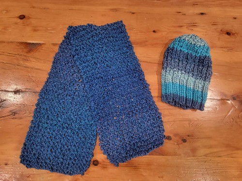 Ladies Hand Crocheted Blue Hat and Scarf Set ~ 40.5"x9" Scarf - Picture 1 of 12