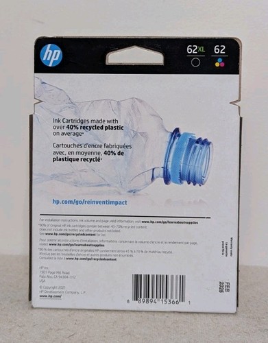 New Genuine HP 62XL 62 Tricolor Black and Color Combo Pack Exp Feb 2025 - Picture 2 of 6