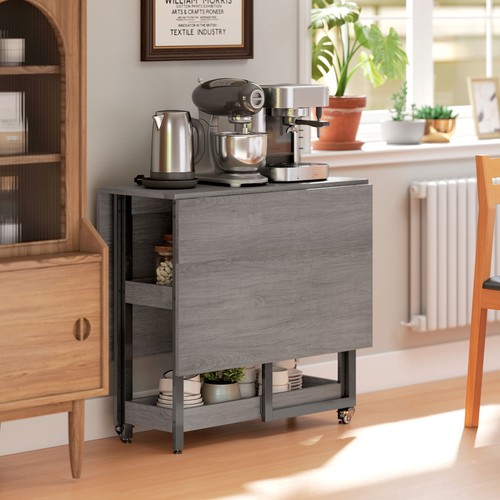 HOMCOM Mesa de Comedor Plegable, Mesa Hoja Caída con Compartimentos Abiertos, Gris - Imagen 5 de 11