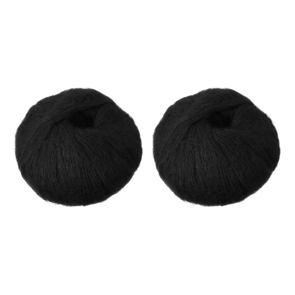 2 SträNge Mohairgarn, Weiches Fuzzygarn FüR HäKeln Stricken, FüR Mohair, Schwarz-image