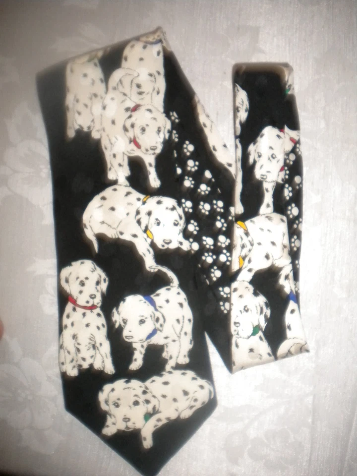 MEN'S 100% SILK NECKTIE BY ADDICTION HAND MADE IN HONG KONG DALMATIANS BOX*06 - Image 3 of 4