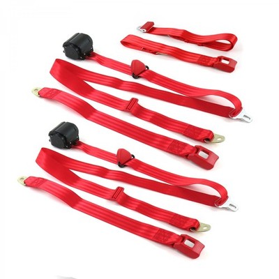 Ford Bronco 1980 - 1996 Standard 3pt Red Retractable Bench Seat Belt Kit - 3 Be 