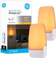SleepLite LED Night Light, Plug-in, Dusk to Dawn Sensor, Amber, Sleeplite, 2Pack
