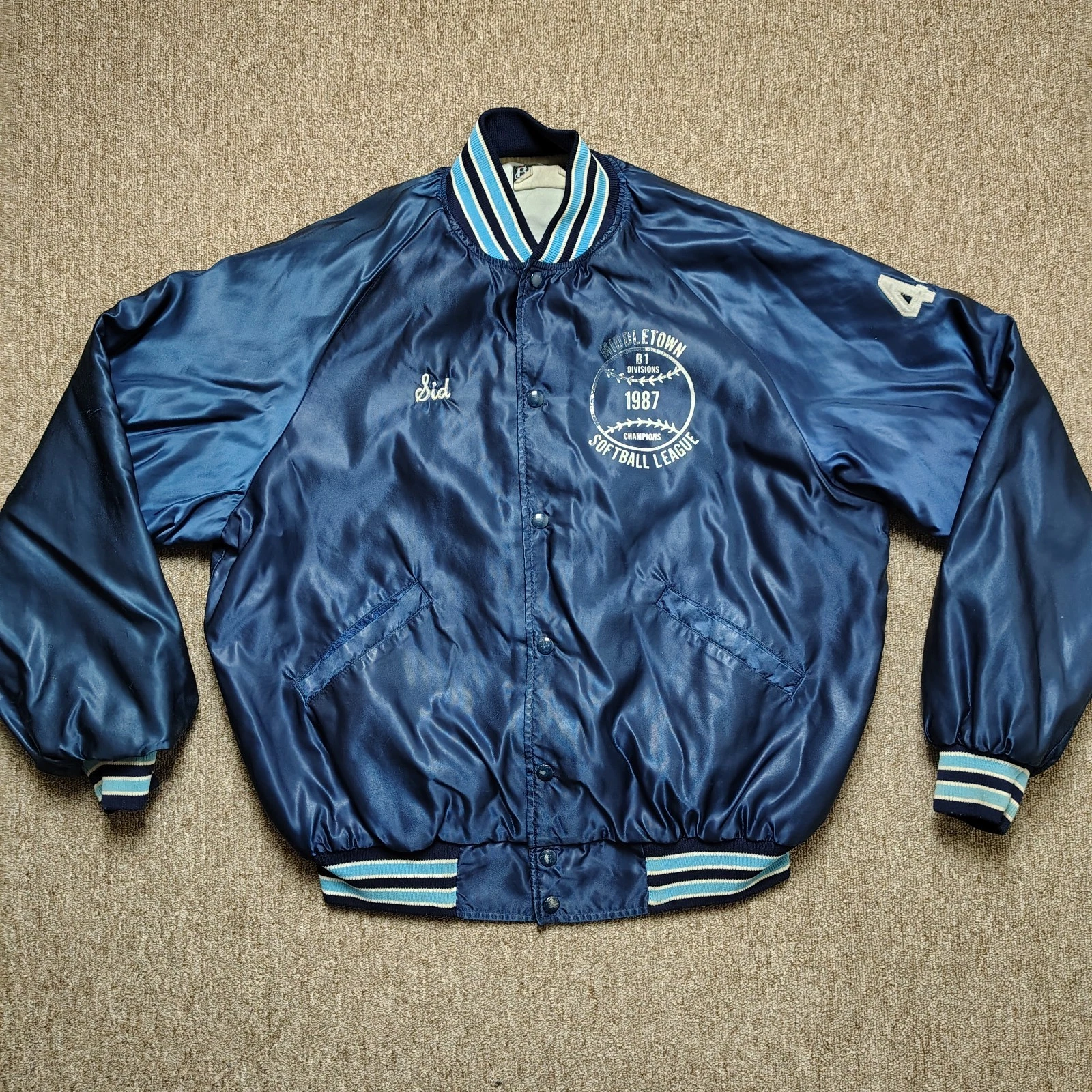 Vintage BUTWIN Jacket Men XL Blue 1987 Softball League Satin Button Up 80s - product detail image 1