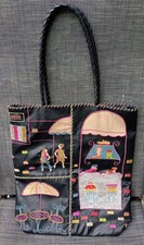 Embroidered Black Faux Leather Capuc*ne Tote Bag With Inner Pocket Vgc 15" X 16"