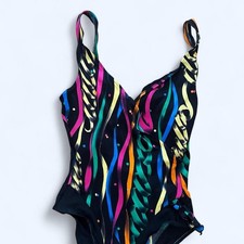 Oscar de la Renta Vintage 80s Multi Swimsuit V neck One Piece Swimsuit  Size 12
