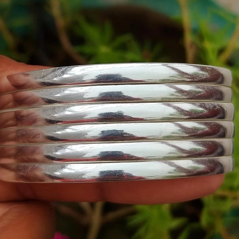 925 Sterling Silver Set of 6 Handmade Bangles Elegant Minimalist Silver Cuff - Image 3 of 4