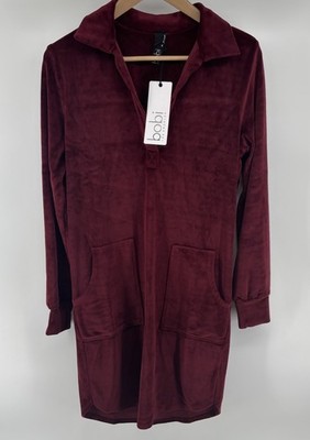 Brand New Bobi Los Angeles Velour Pocket Collar Dress Xtra Small Wine Color