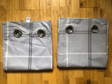 NEXT Grey Versatile Check Eyelet BLACKOUT Lined Curtains 117x137CM ( 46X54")