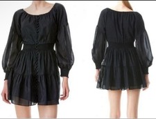 $395 Alice + Olivia Dress Kiara Puff-Sleeve Mini Black XS/2 NWT