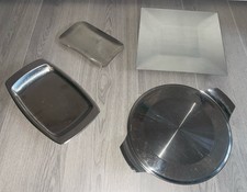 4 x Kuchen Torten Servier Anrichte Fleisch Metall Platte Edelstahl + Obst Schale