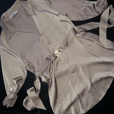 PRE-OWNED Zara L SHIRT DRESS beige Brown Satin gold Buttons belted