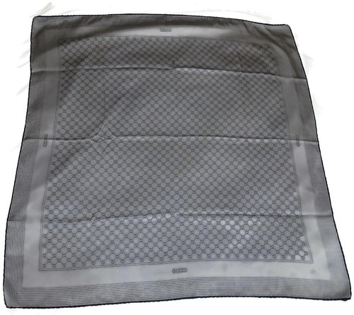 GUCCI Signature Square Silk Scarf, Navy 7 Grey, Interlocking GG Pattern, 34" - 第 1/5 張圖片