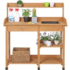 Outdoor Potting Bench with Sink - Garden Table for Patio, Wood Workstation