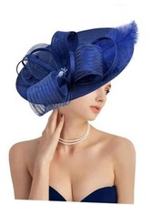 Fascinator Hats for Women,20s 50s Linen Vintage Hat for Royal Blue