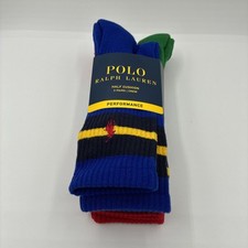 Polo Ralph Lauren Half Cushion 3 Pairs Crew Performance Socks Sz. 10 - 13 NWT