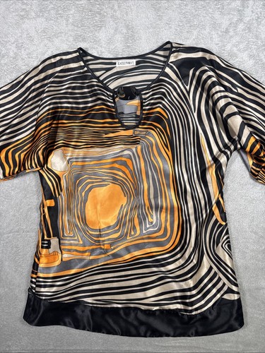 Kaelyn Max Women’s Blouse Multicolor Geometric Striped 3/4 Sleeve Size Medium - Picture 2 of 8