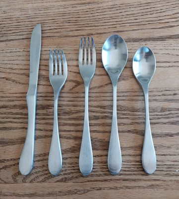 Vtg Knork Stainless Flatware Original Matte Thick Handled 5 Piece Place Setting