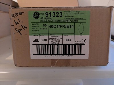 50 Stück GE Lighting Glühbirne OVP Neu NOS 40 Watt Kerze E14