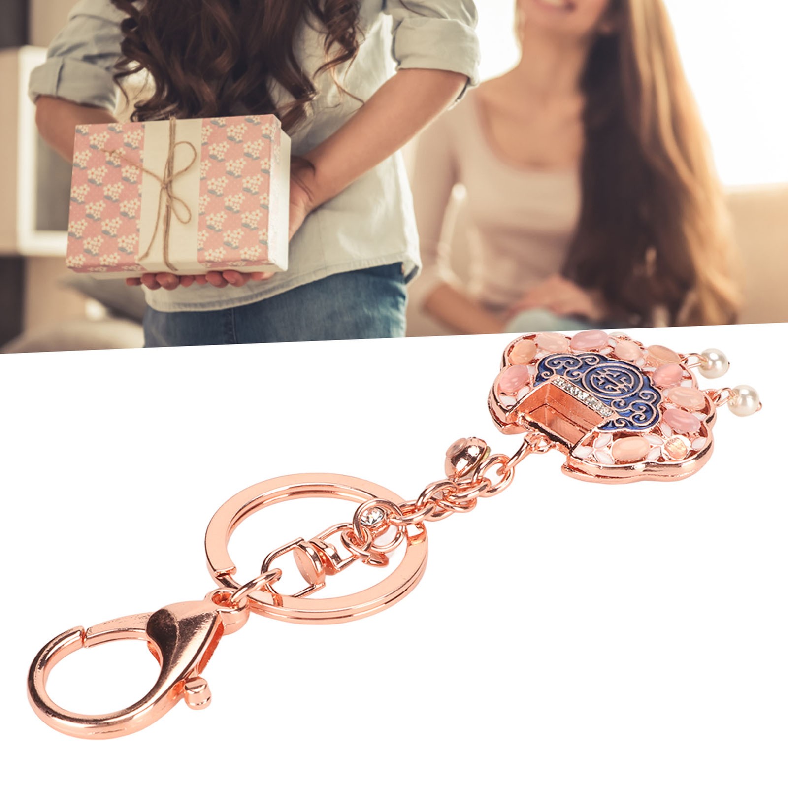 Chinese Style Keychain Best Wishes Zinc Alloy Rhinestone Shinny Fashionable.