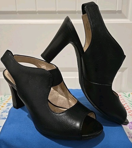 Neu ohne Etikett Life Stride Soft System Schuhe Celestia schwarz Slingback Pumps offene Zehenpartie - Größe 6