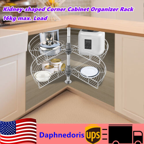 28" 2-shelf Rotating Frames Kitchen Base Cabinet Mounted Corner Organizer Rack