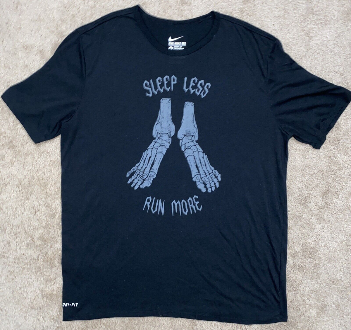 Nike Dri-Fit Sleep Less Run More T-Shirt XL Black Swoosh