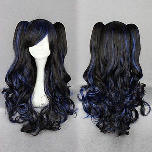 Fashion LOLITA Wig Long Cosplay Anime Curly Wavy Hair Wigs+2 Ponytail Color Mix - Picture 2 of 8