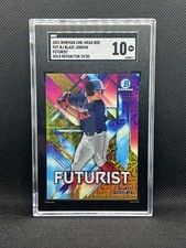 BLAZE JORDAN 2021 BOWMAN CHROME MEGA MOJO FUTURIST GOLD REFRACTOR 29/50 SGC 10.