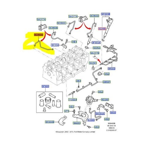 TUBO ALIMENTAZIONE CILINDRO 1 ORIGINALE FORD 1131966 CONNECT 2002-2013 1.8 TDCi - Imagen 4 de 4