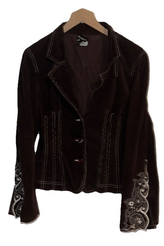 Vintage Y2K BEBE Dark Brown Embroidery Floral Boho Corduroy Bell Sleeve Jacket S - Picture 2 of 17