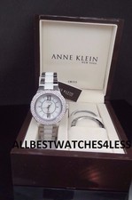 NEW Anne Klein 12/2141INST White Ceramic Mother-of-Pearl Dial Crystal Watch $350