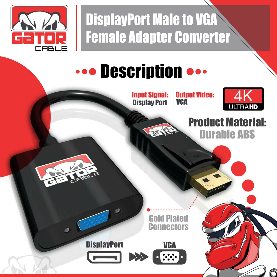 DisplayPort to VGA Adapter Converter Cable Video HDTV PC Monitor Desktop UHD - Image 2 of 4