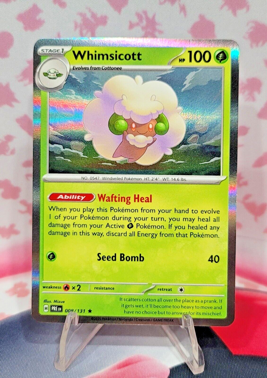 Pokemon Scarlet & Violet Prismatic Evolutions 008/131 Whimsicott Rare Holo NM
