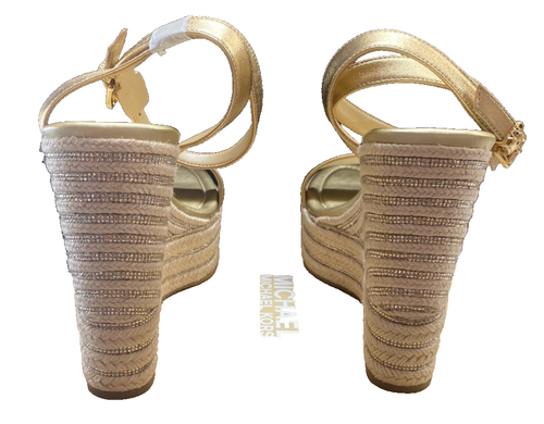 Michael Kors Women's Leighton Espadrille Wedge Sandal, Pale Gold, 11 - Picture 4 of 6