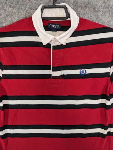 Chaps Ralph Lauren Rugby Shirt Boys Childs Large 14 16 Red Black White Stripe - Picture 4 of 13