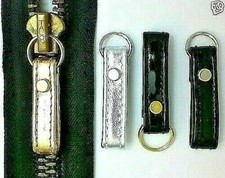 Two Black Patent / Gold / Silver Leather Zipper Pull Loops With Mounting Rings
