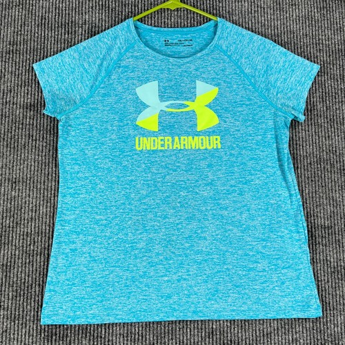 Under Armour Shirt Youth Girls XL Extra Large Blue Short Sleeve Heat Gear