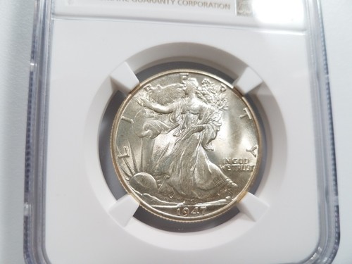 1947 D Walking Liberty Half Dollar NGC MS 64+ Struck Thru Strike Through Grease - Picture 3 of 11