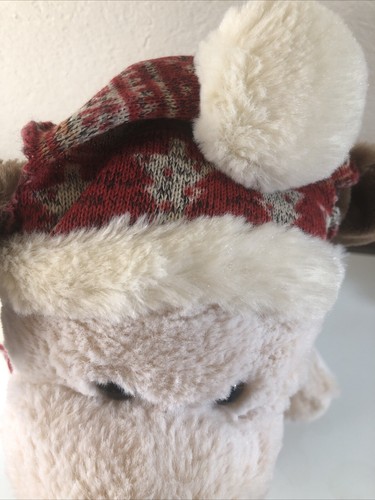 Gitzy Winter Knit Hat / Scarf Dog Plush Stuffed Animal 14" Cream and Brown Puppy - Picture 8 of 11