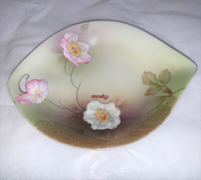 Bavaria Hand Painted Pink Roses Dish Candy BonBon 7'' Vintage #57 