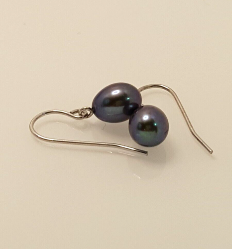 Gorgeous Sparkling Grey Cultured Pearl Drop Earrings 925 Solid Silver #21819 - Picture 14 of 23