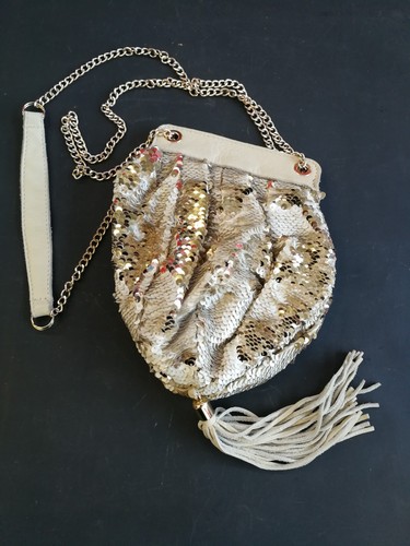 mini bag woman hand handle shoulder sequin gold beige handbag luxury accessories - Picture 13 of 24