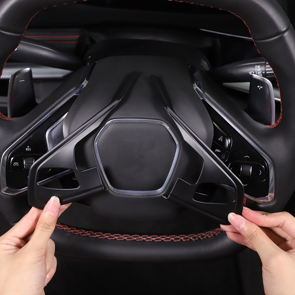Matt Black Steering Wheel Button Trim Accessories Cover For Corvette C8 2020-24